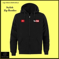 ZIPPER HOODIE [YT] YOUTUBE LOGO Crew FASHION SPORTS STREETWEAR Sulam Embroidery Baju 100% Cotton FGL