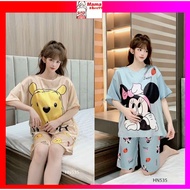 Pregnancy and Postpartum Set Summershort sleeve Silk Patterned Pants Elastic Design Soft and Cool to