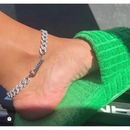 THE BLING KING Custom Stainless Steel Name 9mm CZ Cuban Ankle Personalized Nameplate Anklet Hiphop J