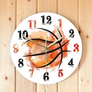 Boy Basketball Wall Clock Painting Clock Basketball Art Splash Watercolor Decoration Wall Clock Art 