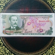 Uang 5 Colon Costa Rica 1989 Unc Warna Cerah