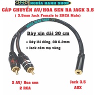 Cáp chuyển Jack Hoa sen AV ra Jack 3.5 dài 40 cm - Cáp chuyển Hoa sen AV Dương sang Jack 3.5 Âm - Ja