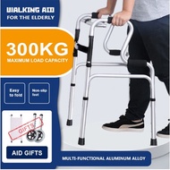 Heavy Duty Walking Aid with Adjustable Plastic Chair Black Adult Walker Multi-functional foldable st