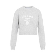 Prada Milano Cropped Sweater Knit Wool Grey White