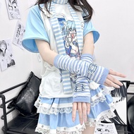 y2k y2k Accessories y2k Sleeve y2k Gloves y3k Asian Culture Japanese Blue White Stripes Fingerless W