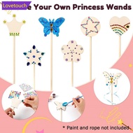 LOVETOUCH 6/12Pcs Unfinished Wooden Princess Wands Craft Kit 6 Styles Fairy Wands with Gem Stickers 