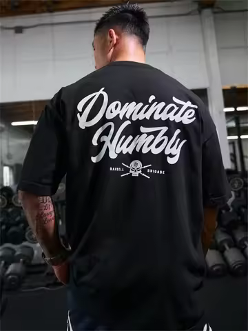 Dominate Humbly Barbell Brigade Graphic T-Shirt – Fitness Motivation Streetwear