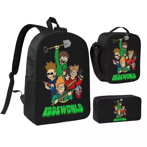 Eddsworld Backpack Boys Girls BookBag School Bag Shoulder Bags 3ps Insulated Lunch Bag Pencil Case