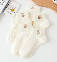 Set 10 Đôi Tất Nữ Ngắn Cổ Thêu Gấu S10 Như Hình