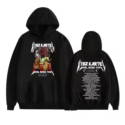 Rapper Vybz Kartel World Tour 2025 Hoodie Men's Punk Hip Hop Pullover Sweatshirt Man Gothic Fashion