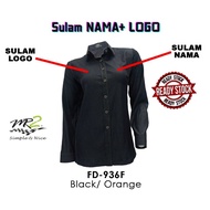 BAJU KORPORATE PEREMPUAN DENIM TERBARU HITAM PIPING OREN (FD-936F) PANJANG JENAMA MR.2 TAHUN 2025