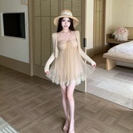 Short Two-Piece Dress, Gentle and Feminine, Apricot Color