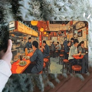 Japanese 2D Restaurant Interior Illustration Art for Wall Decor