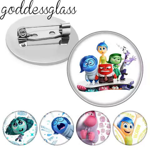 Inside Out 2 Joy Fear Disgust Photo Glass cabochon Brooch pinback button Bag Clothes Denim Jeans Lap
