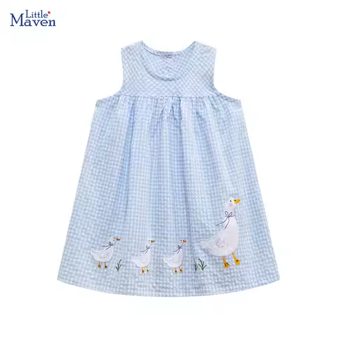 Little Maven New Kids Clothes Summer Dress Baby Girls Clothes Cartoon Ducks Dresses Children's Cloth