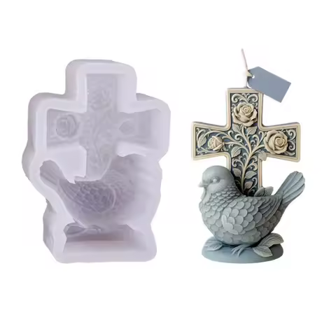 New Cross Rose Dove Silicone Candle Mold, Handmade DIY Bird Cross Shaped Craft Cement Gypsum Soap Mo