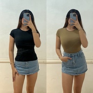 CS 3 - PLAIN BASIC FULL LENGTH COTTON T-SHIRT SLIM-FITTING ROUND NECK | Hana & Co.