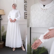 Yuni Maxi Gamis Putih Brokat Bahan Ceruty Babydoll Full Furing Mewah Elegan Model Terbaru 2023