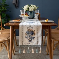 Table Runner Luxury Nordic Modern Flower Embroidery Chenile Tassel Dinning Table Decoration Home Par