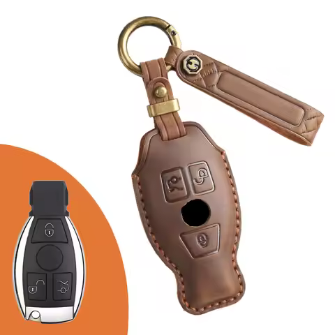 Durable Leather Car Key Case Cover Pouch Keyring for Mercedes Benz E300L GLC300 C260l A200L Keychain