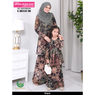 Raya 2024 Dhia Cotton Ironless Set 360 Black Baju Kurung Fatimah Peplum Kids Sedondon Ibu Dan Anak
