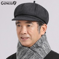 Old Man Hat Male Winter Dad Octagonal Hat Middle-aged Elderly Grandpa Woolen Thickened Warm Hat Old 