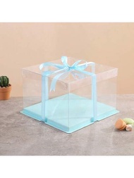 生日派對禮物包裝盒裝飾性防塵透明派對蛋糕盒6英寸單層藍色禮盒