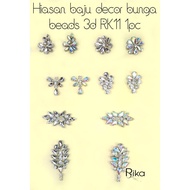 Hiasan baju decor bunga beads 3d RK11 1pc