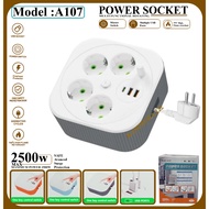 Power Socket A107 Electrical Plug 4 Sockets 2 USB 1 Type C On Off 2 Meter Pull Cable