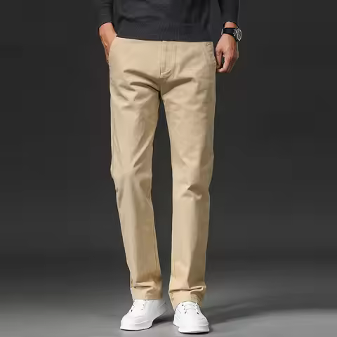 New in Spring Casual Pants Men Straight Fit Cotton Stretch Chino Trouser Male Formal Work Business D