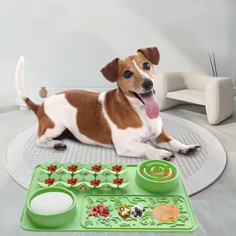 Pet products with suction cups, silicone slow-moving dual bowl cat and dog tableware, anti slip and 