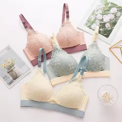 Ladies' Seamless Steel-free Thin Maternity Bra Gathered Comfortable Front-open Design For Postpartum