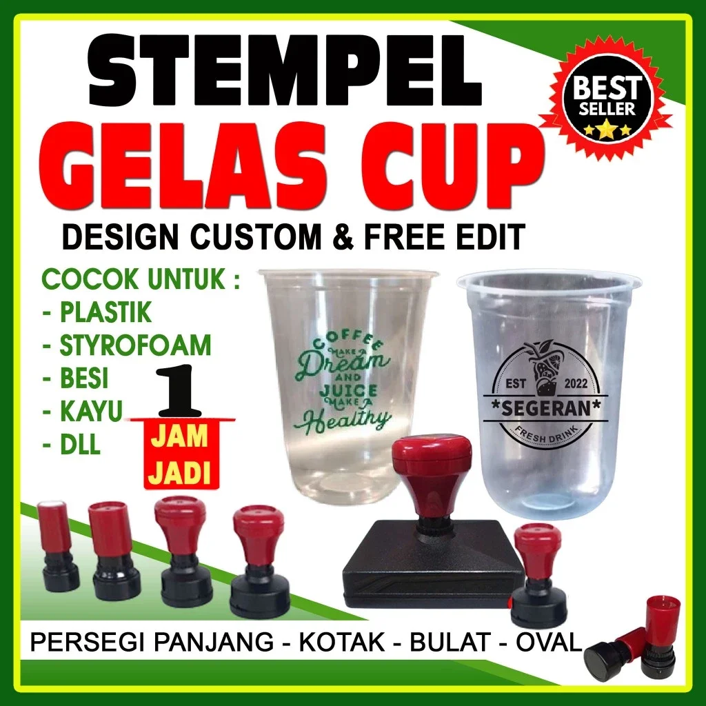 STEMPEL FLASH PLASTIK / STEMPEL CUP MINUMAN / STEMPEL CUP GELAS / STEMPEL STRROFOAM / STEMPEL PLASTI