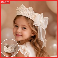 BAIHE Baby Crown Headband, Crown Shape Hollow Lace Kids Crown Headpiece,  Mesh Bow Girls Crown Hairb