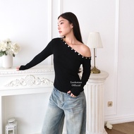 RUEL TOP - One Shoulder Longsleeve Slim Fit Knit Stretch Top Basic Casual Minimalist Top
