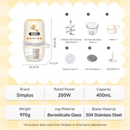 Simplus 0.4L Food Processor丨6S Fast Cutting丨Food-Grade Material丨High Borosilicate Glass Bow l Baby F