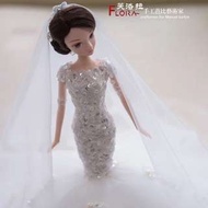 豪華正品鑲鑽婚紗娃娃芭比魚尾新娘中國娃娃結婚生日禮物情人擺件