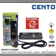 CENTO 3 WAY CT-S533BY/ 4WAY CT-S534BY/ 5 WAY CT-S535BY 3 PIN EXTENSION SOCKET PLUG WITH SIRIM NEON &amp; SURGE PROTECTION 2M