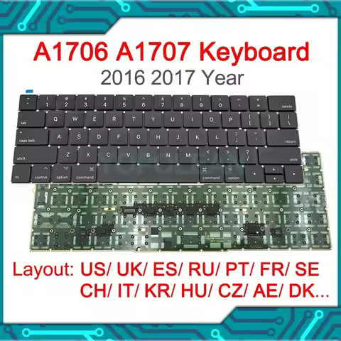 New US UK Spanish French Korean Keyboard For Macbook Pro Retina 13" 15" A1706 A1707 Keyboard Replace