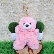 GANTUNGAN Pink Teddy Bear Keychain Pink Sit Bear Keychain Pink Bear Bag Keychain