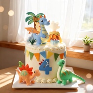 19/24/14/22pcs set Dinosaur & Volcano Cake Topper Set - 4th Birthday Dino Decor with Palm Tree & Pen