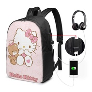 Hello Kitty Backpack Laptop USB Charging Backpack 17 Inch Travel Backpack School Bag Large Capacity Student School Bag