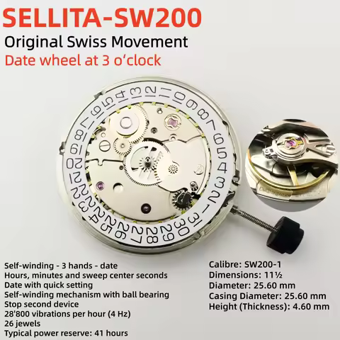 New Swiss Original Watch Accessory SW200 Movement Three Needle Single Date Sellita SW200-1 Mechanica