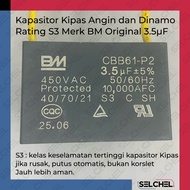 Kapasitor Kipas Angin BM CBB61 S3 P2 450VAC Original Protected 10000 AFC Pilihan Nilai 1uF 1.2uF 1.5