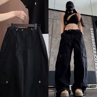 Casual Wide-Leg Work Pants - Summer Thin Washed Denim, High Waist, Drawstring Cuffed Legs