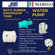 Marflo 1HP JET Water Pump MF-JET100 with IRIS 60L Horizontal Bladder Tank/Butyl Rubber Diaphragm Tan