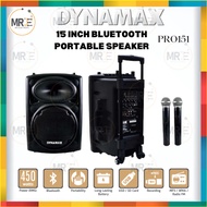 DYNAMAX PRO151 15 Inch Bluetooth Portable Speaker With 2 Handheld Wireless Microphone