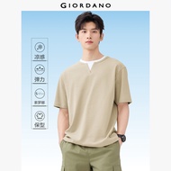 GIORDANO ผู้ชาย  เสื้อยืด Ice Cooling Fake 2-Piece Tee V Cut Crewneck Short Sleeve Summer Simple Fas