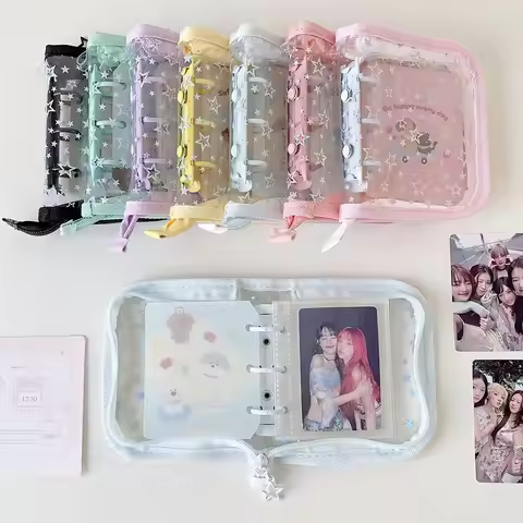 1pc Portable PVC A8 Card Binder Star Glitter Print Loose-leaf Kpop Photocard Holder 3 Inch Photo Alb