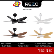 Rezo Ceiling Fan (42 Inch)(M.Black/M.White/D.Wood/L.Wood) DC Motor Remote Control 12-Speed Ceiling Fan ZERON PLUS 42